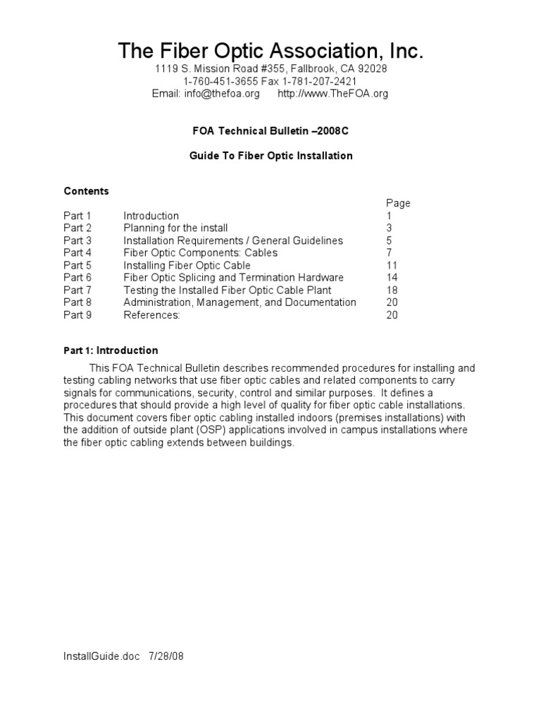 Fiber Optic Installation Guide | PDF | Optical Fiber | Electrical Connector