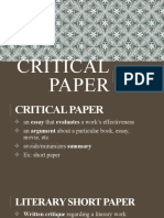 Critical Paper: Literary Criticism