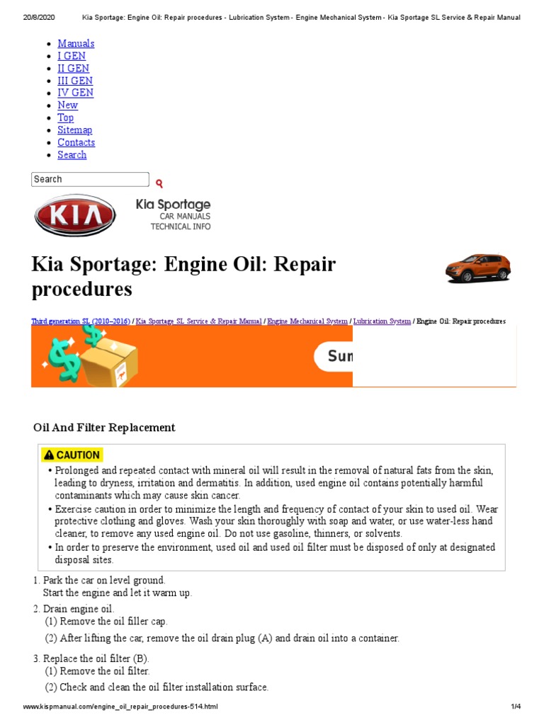 Kia Sportage - Engine Oil - Repair Procedures - Lubrication System 