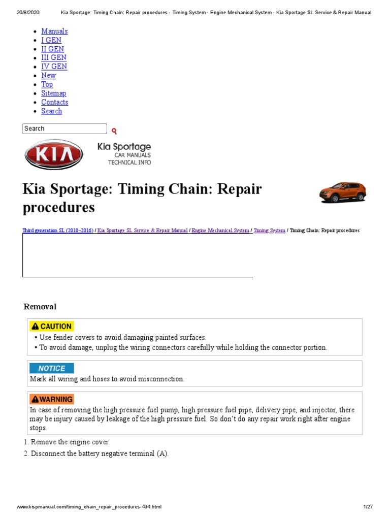 Kia Sportage Timing Chain Repair Procedures Timing System Engine Mechanical System Kia