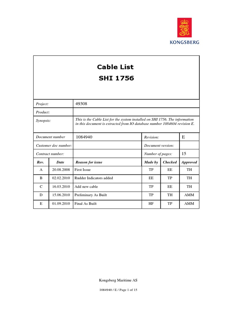 Cable List 1084940E | PDF | Computer Engineering | Computing