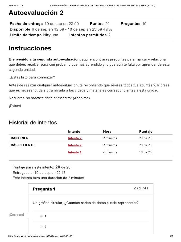 Autoevaluación 2 - Herramientas Informaticas para La Toma de Decisiones ...
