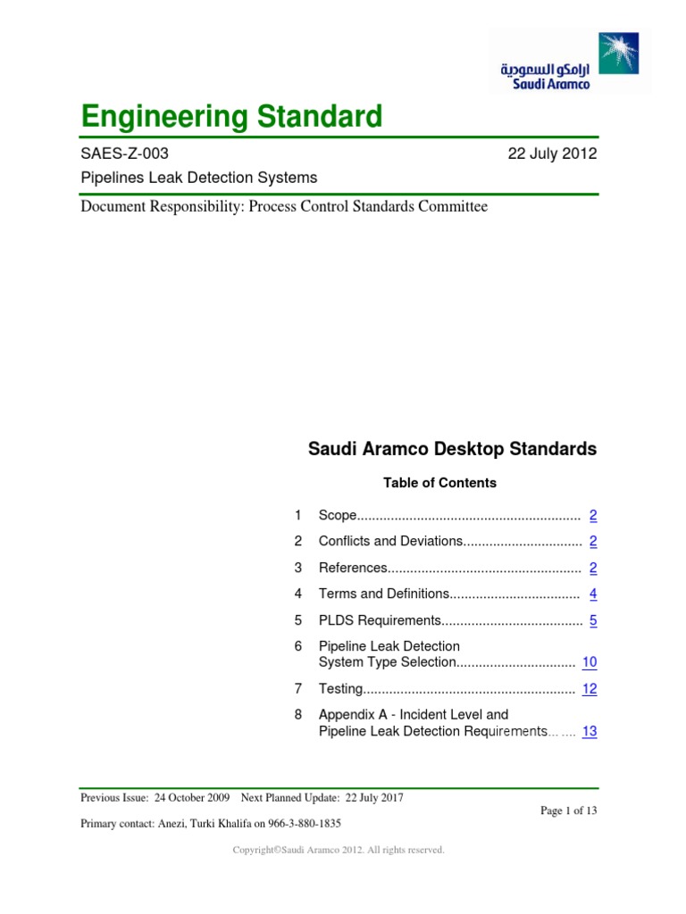 SAES-Z-003 Pipelines Leak Detection Systems | PDF | Pipeline Transport ...