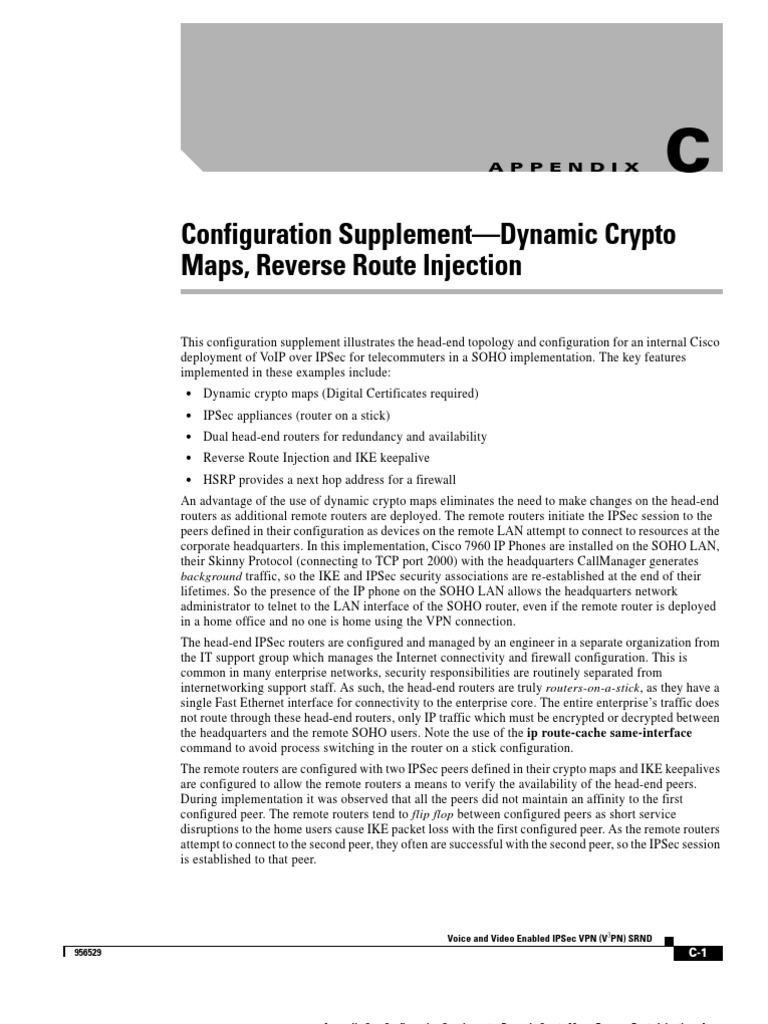 Configuration Supplement-Dynamic Crypto Maps, Reverse Route Injection | PDF  | Router (Computing) | Ip Address
