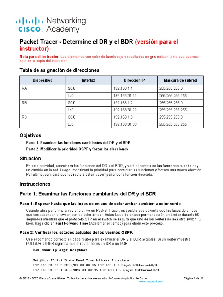 2 3 11 packet tracer determine the dr and bdr ilm pdf enrutador
