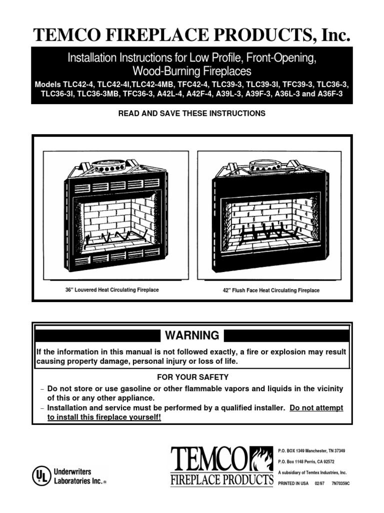 Temco Fireplace Manual | PDF | Chimney | Fireplace