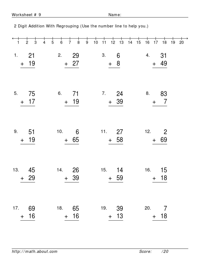 Worksheet # 9 Name: 2 Digit Addition With Regrouping (Use The Number ...