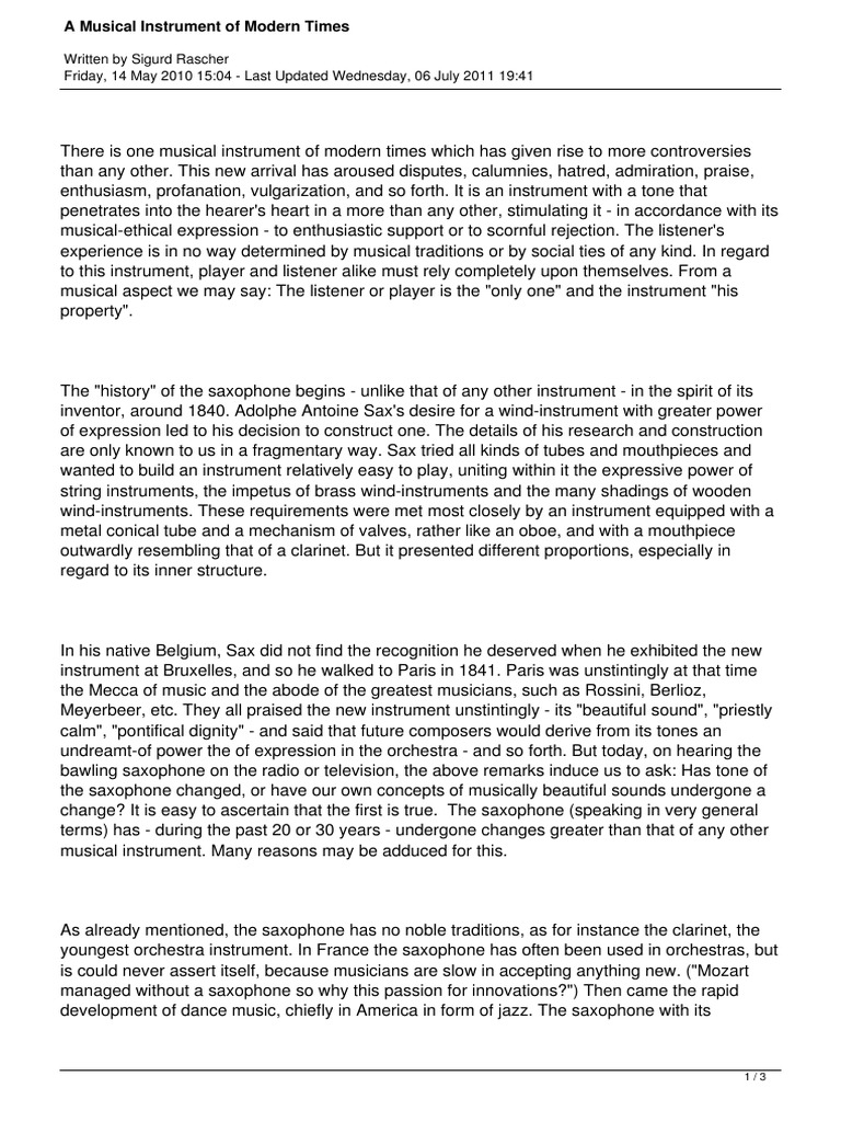 A Musical Instrument of Modern Times | PDF | Saxophone | Orchestras