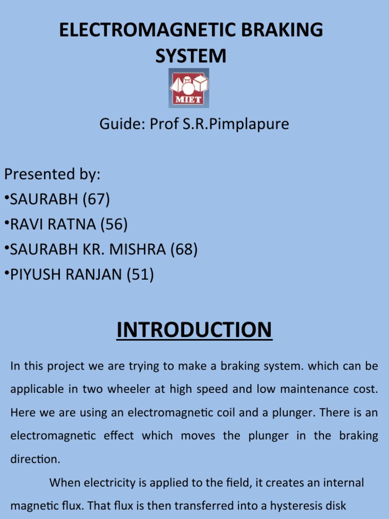 Electromagnetic Braking System Overview | PDF | Brake | Equipment