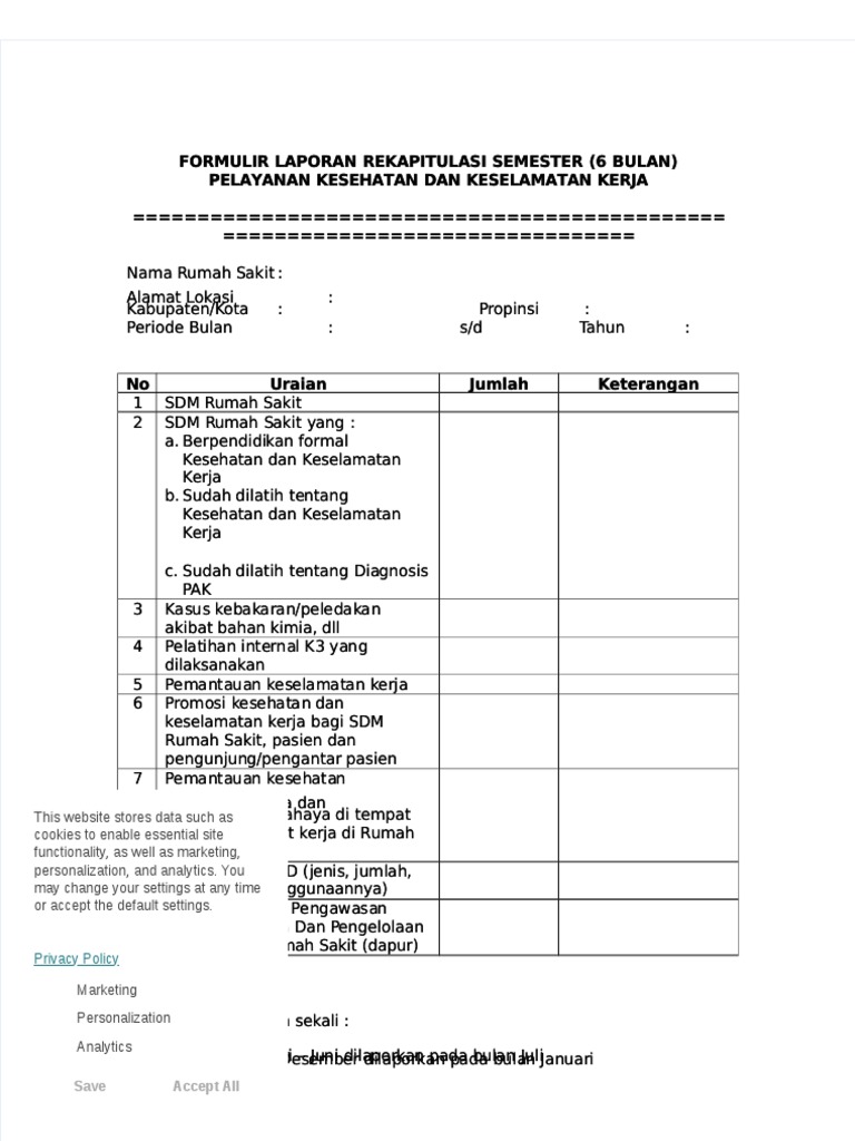 PDF Form Formulir Laporan Bulanan k3 DD | PDF