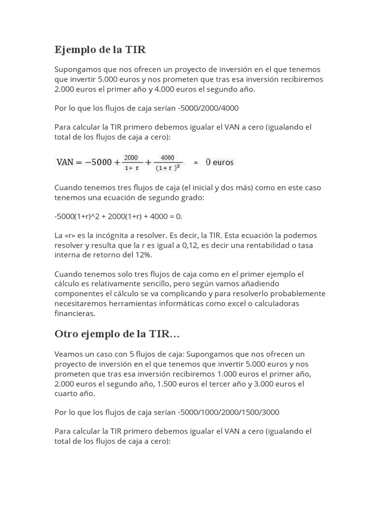 Ejemplos de Cálculo de TIR | PDF | Métodos y materiales de enseñanza