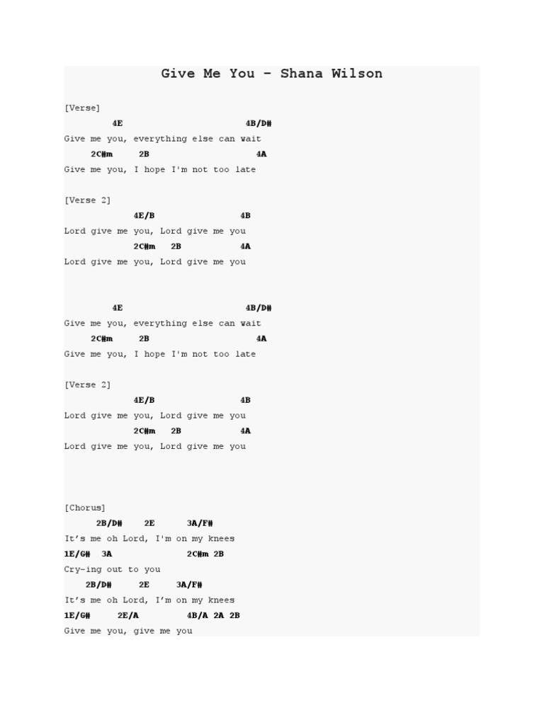 Give Me You - Shana Wilson Lyrics | PDF | Art