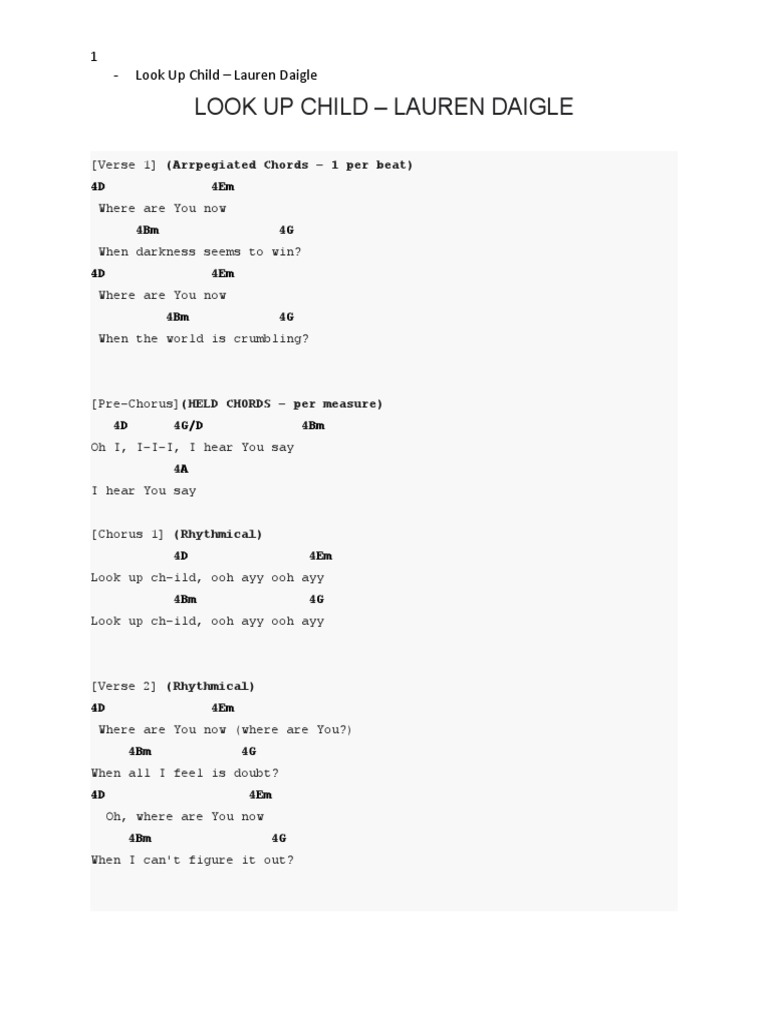 look up child chords klow Look Up Child Lyrics and Chords | PDF | Song Structure