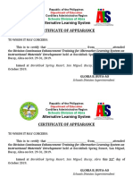Certificate of Appearance: Alternative Learning System