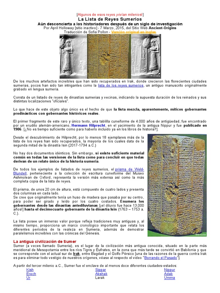 Lista de Reyes Sumerios | PDF | Sumeria | Arqueología de Iraq