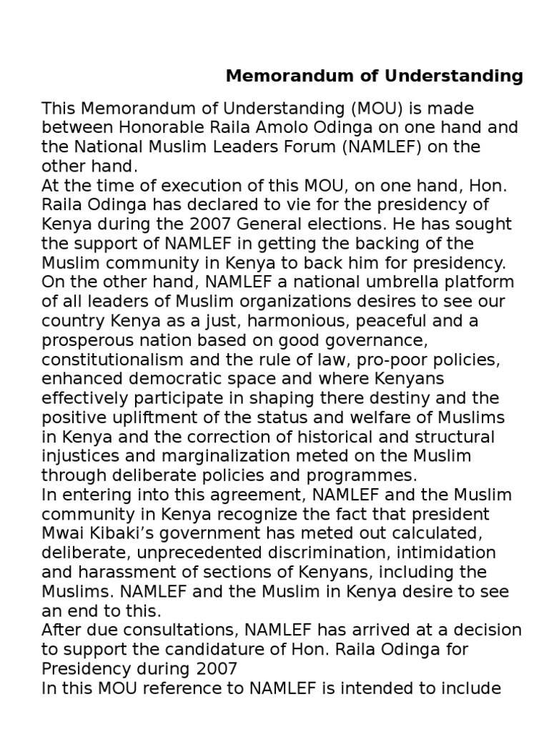 Memorandum of Understanding Kenya Ethical Principles