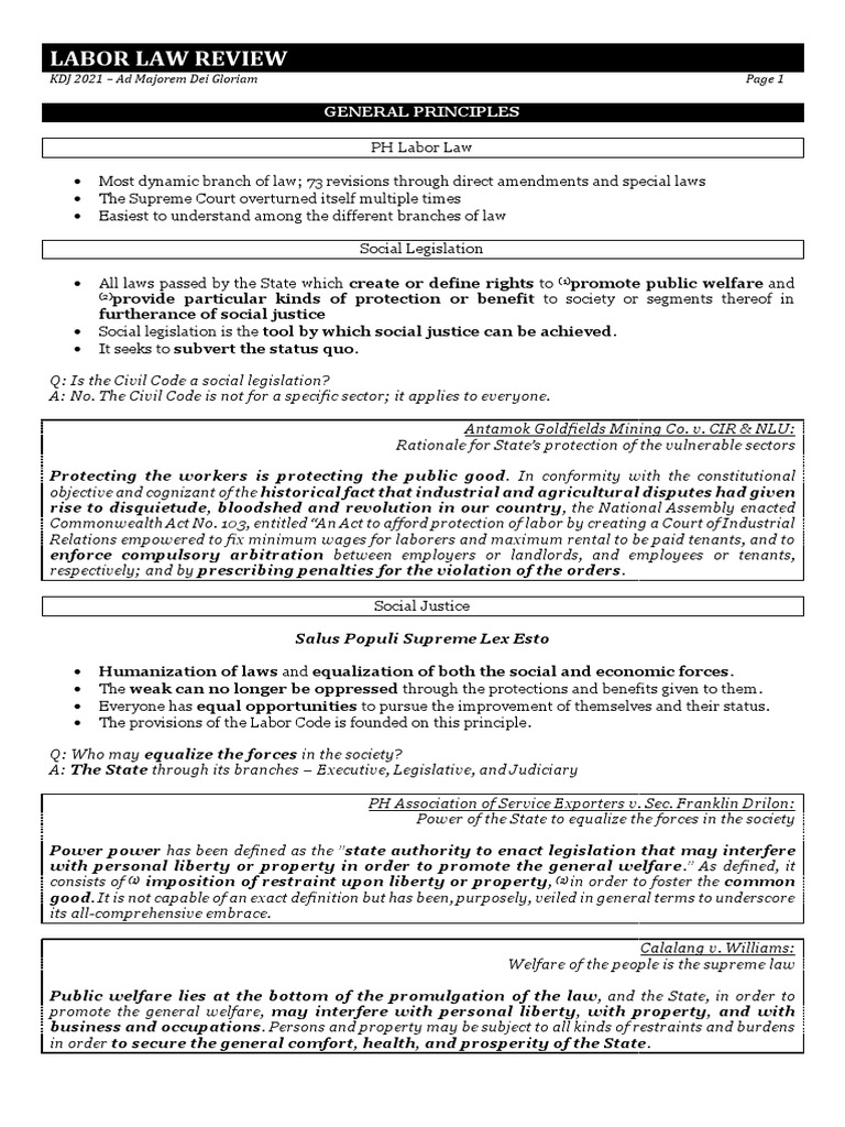 Labor Law Review Summary Pdf Employment Labour Law