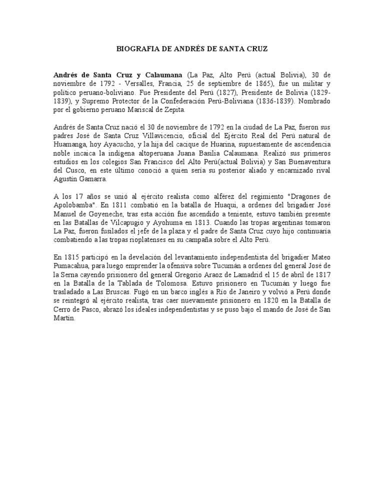 Biografia de Andrés de Santa Cruz | PDF