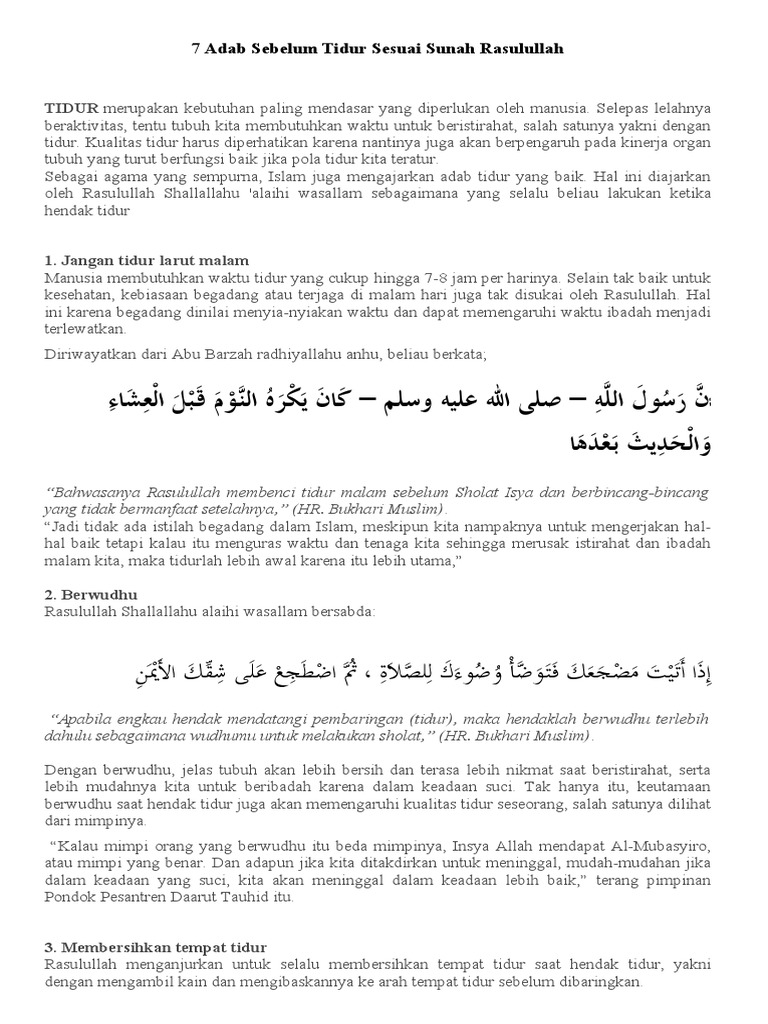 7 Adab Sebelum Tidur Sesuai Sunah Rasulullah Pdf