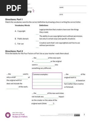 Grade 7 - The Four Factors of Fair Use - Fair and Square Student 