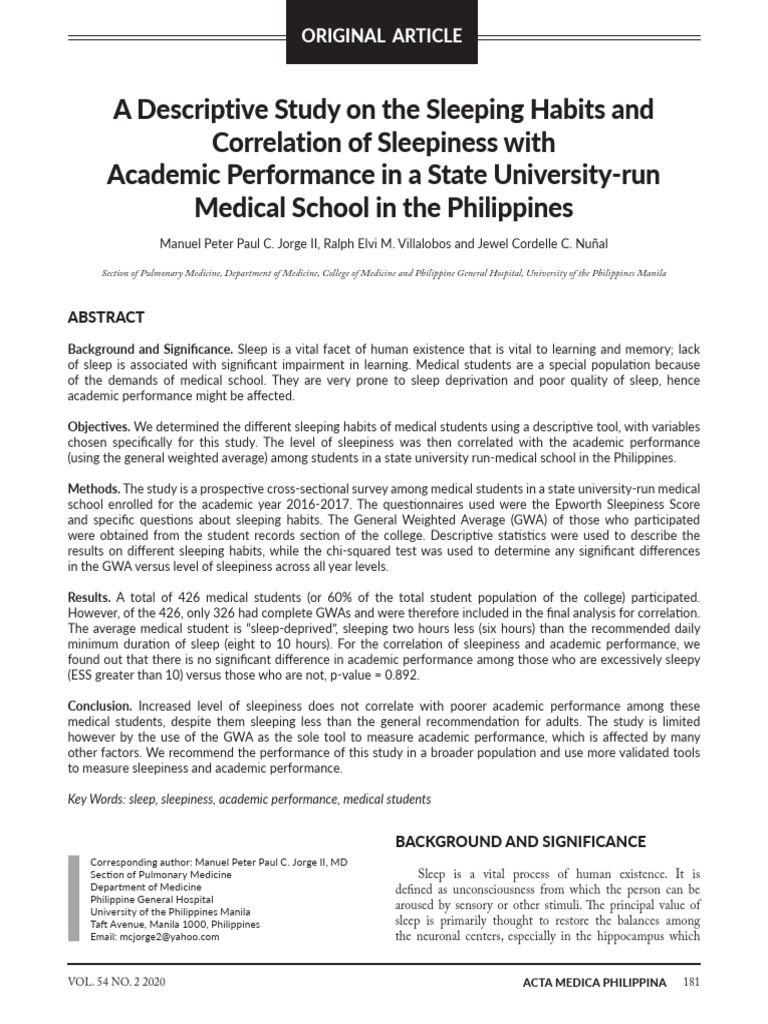 Sleep Habits and Academic Impact in Med Students | PDF | Sleep | Sleep ...