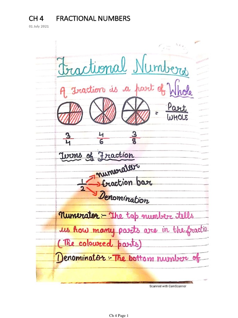 CH 4 Fractional Numbers: 01 July 2021 | PDF