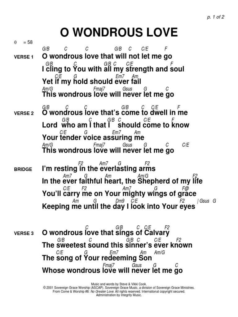 O Wondrous Love (Sovereign GR ) Chord Chart PDF Religious