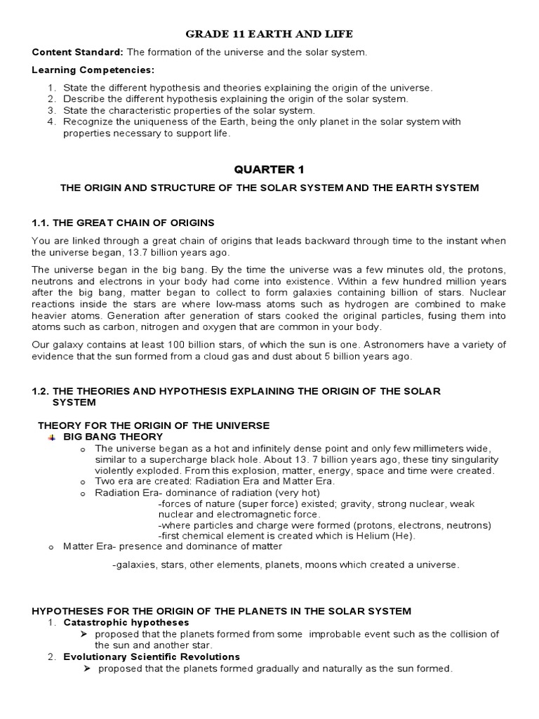 Worksheets Solar System Formation Theories