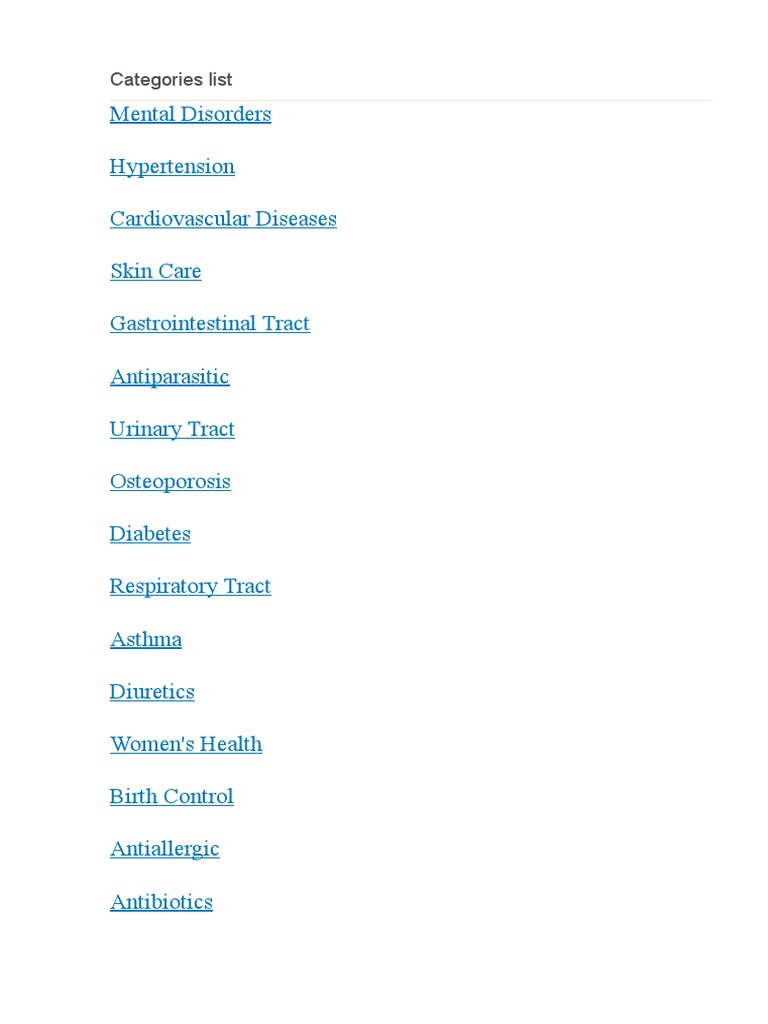 Comprehensive Health Categories List | PDF