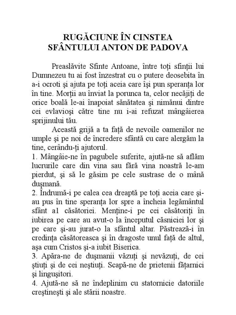 Rugaciuni Catre Sf Anton De Padova