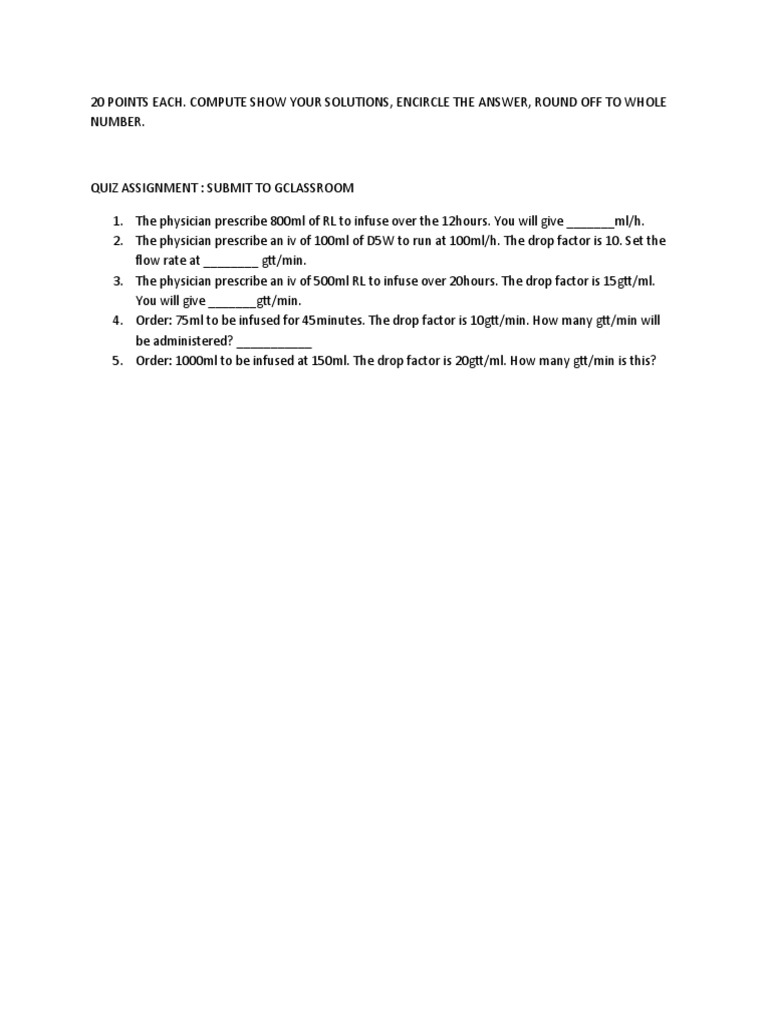 Problem Solving For Pharma IV Flow Rate | PDF | Science & Mathematics