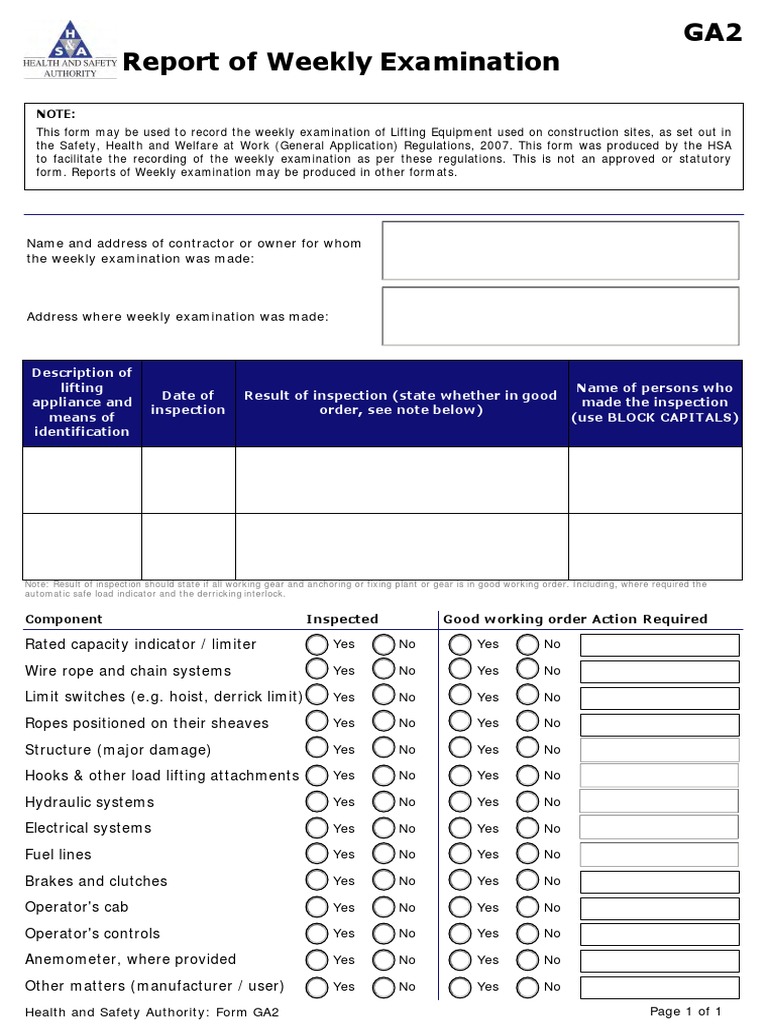 Weekly GA2 Inspection Report | PDF | Manufactured Goods | Machines