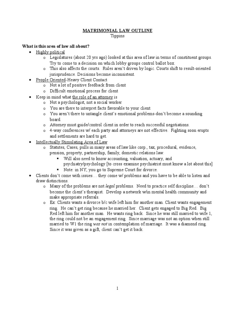 Mat Law Outline PDF Adultery Divorce
