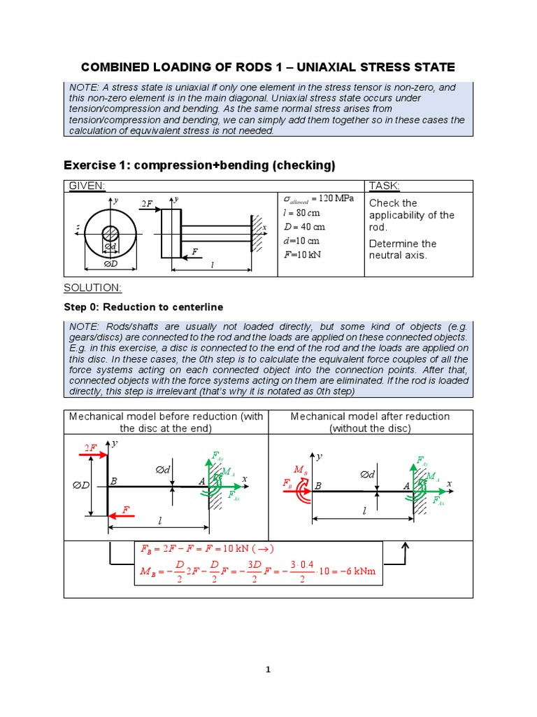 Uniaxial Stress in Combined Loading | PDF | Bending | Stress (Mechanics)