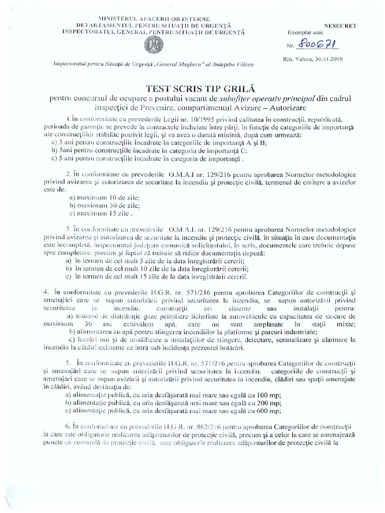 Test Scris Tip Grila | PDF