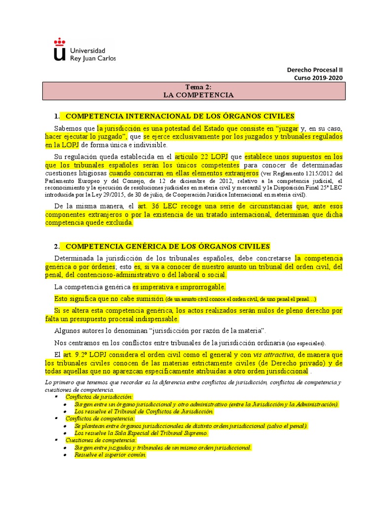 Competencia en Derecho Procesal Civil | PDF | Jurisdicción ...
