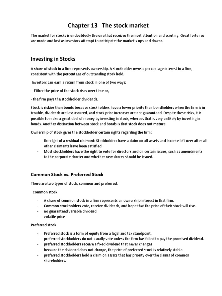 Chapter 13 The Stock Market PDF Stocks Market Maker