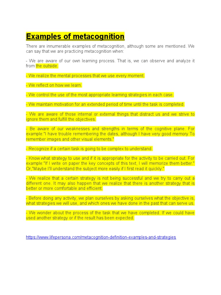 Examples of Metacognition-Reporting | PDF | Metacognition | Test ...