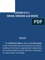 LESSON 4.2.1 Mean, Median and Mode