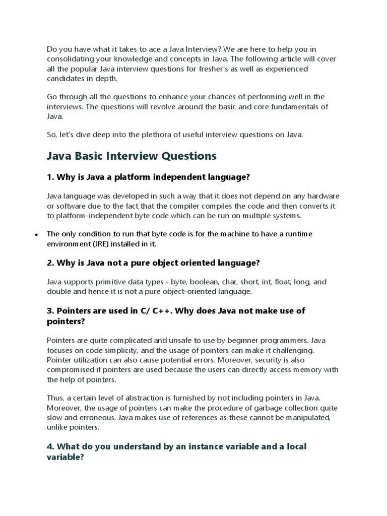 Java Basic Interview Questions: 1. Why Is Java A Platform Independent ...