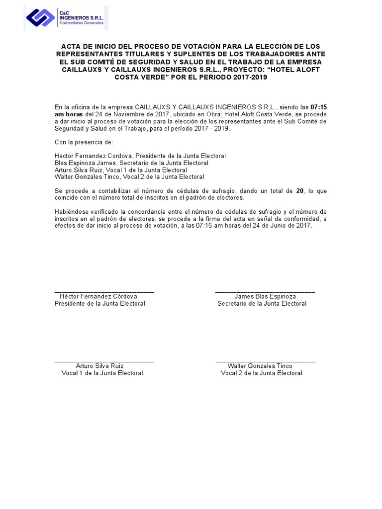 3038 FR MTPE 07 - Acta de Inicio Proceso de Votacion | PDF
