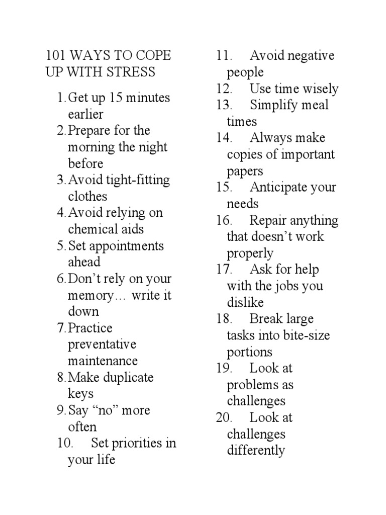 101 Ways To Cope Up With Stress | PDF