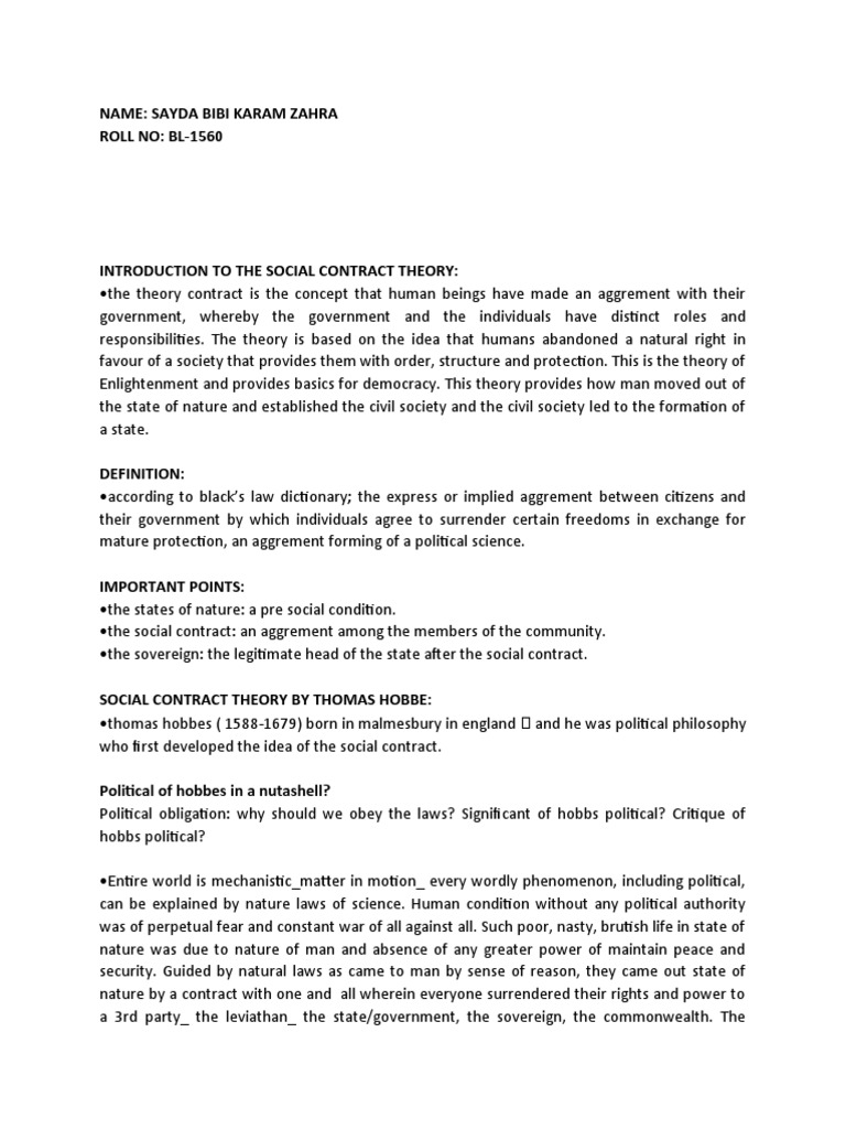 Social Contract Theory Overview | PDF | Social Contract | State (Polity)