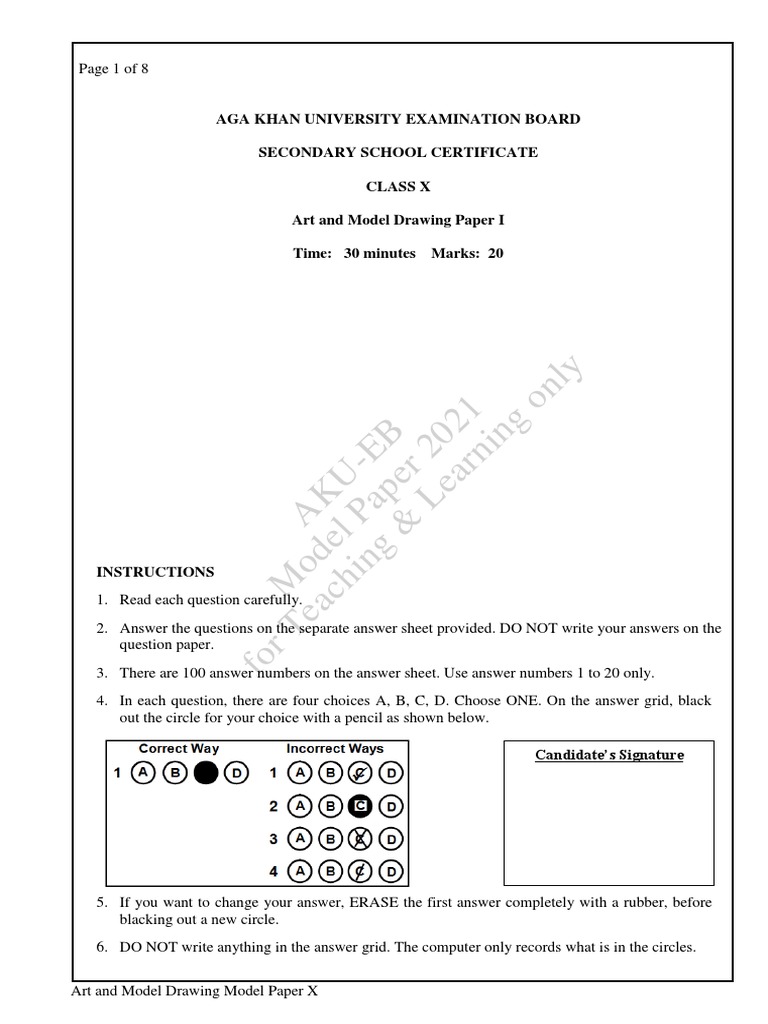 Art and Model Drawing Model Paper X (Paper I) PDF Paintings The Arts