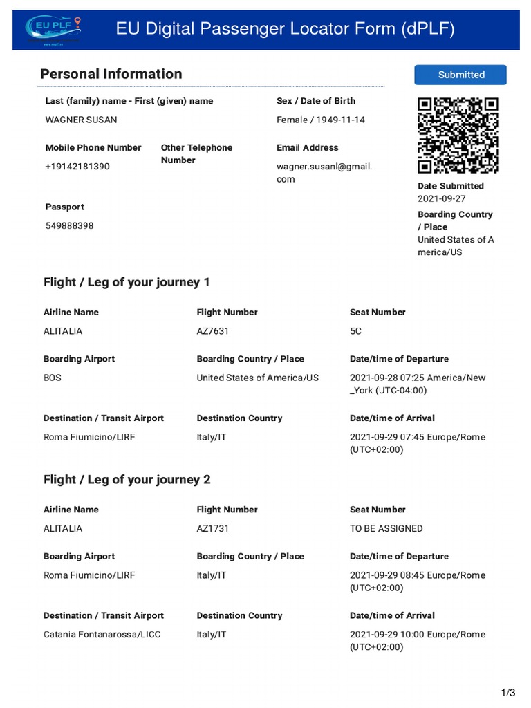 EU Digital Passenger Locator Form (DPLF) PDF