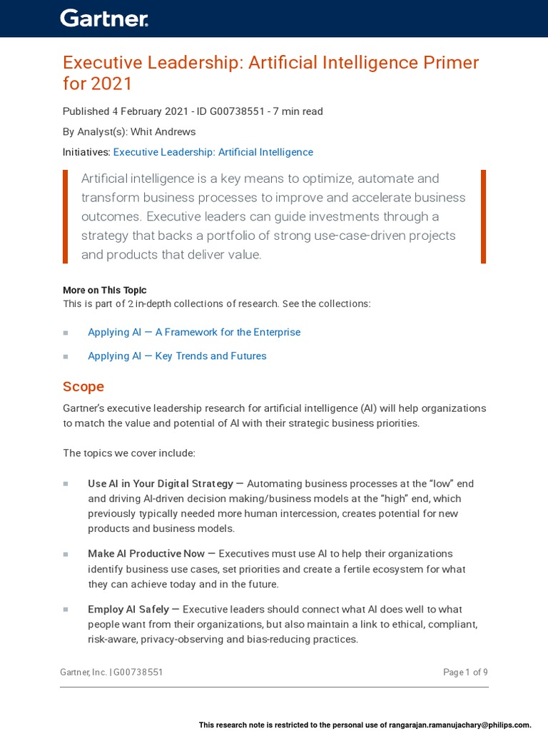 Executive Leadership: Artificial Intelligence Primer For 2021 | PDF ...