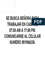 Se Busca Señora para Trabajar en Casa de 07