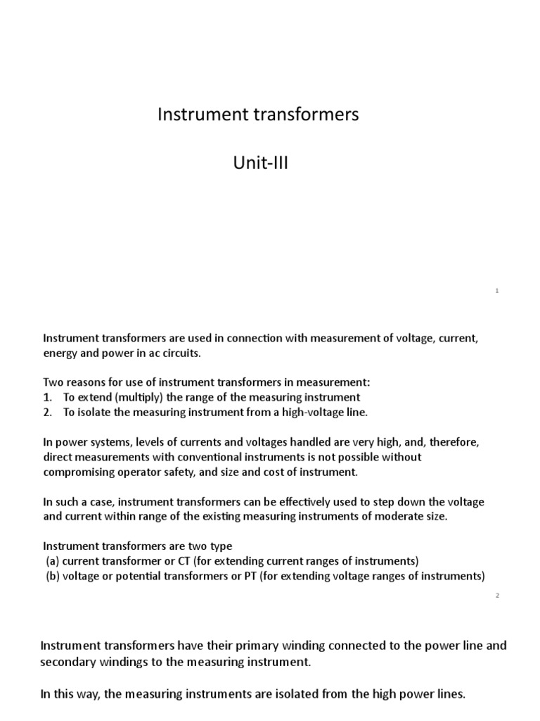 Instrument Transformers Unit-III | PDF | Transformer | Electronic ...