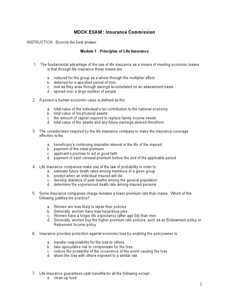 Life Insurance Mock Exam Guide | PDF | Insurance | Life Insurance