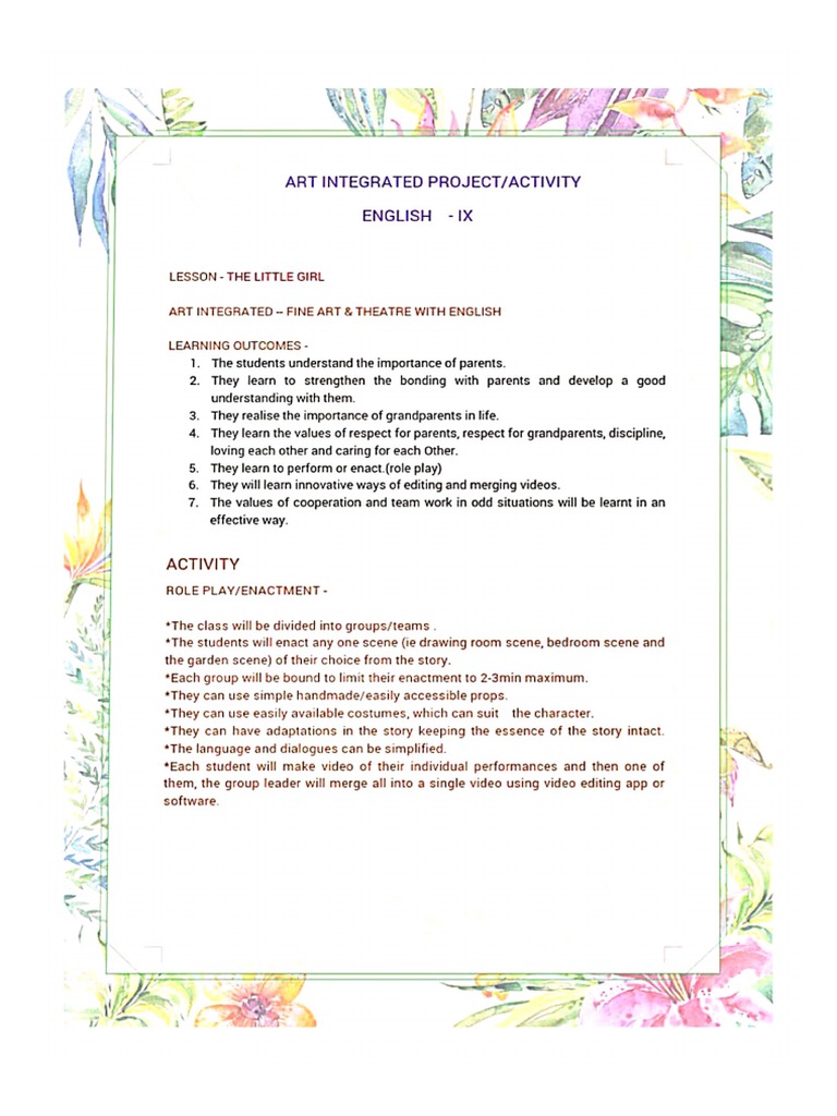 Art Integration Project Class 9 PDF
